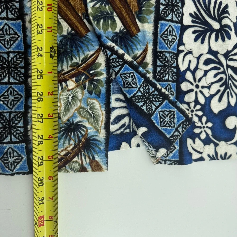 RJC Hawaiian Shirt Mens XL Blue White Hibiscus Surfboard Made in Hawaii USA